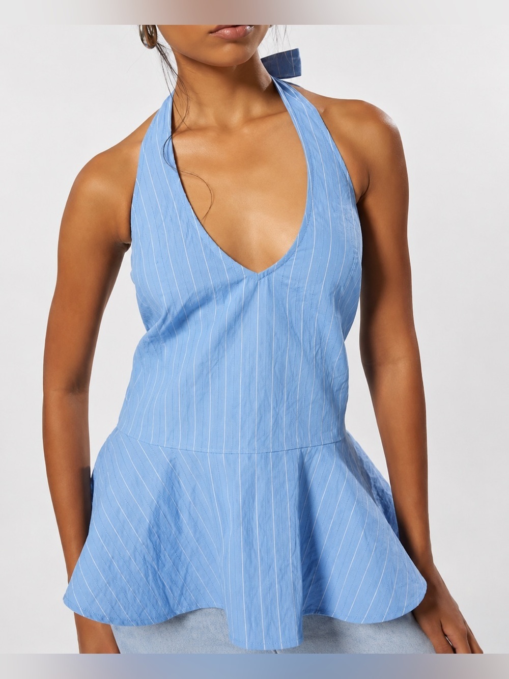 Silence + Noise Kayla blue striped halter top, XL